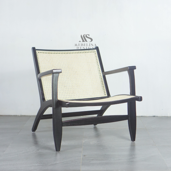 Armchair Kursi Santai Kayu Jati Anyaman Rotan Black Finish