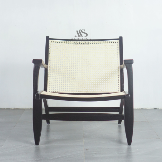 Armchair Kursi Santai Kayu Jati Anyaman Rotan Black Finish