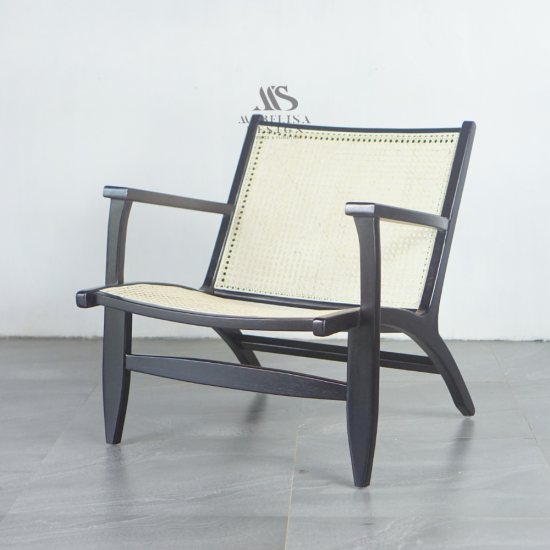 Armchair Kursi Santai Kayu Jati Anyaman Rotan Black Finish