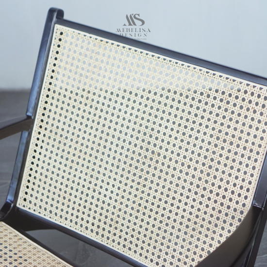 Armchair Kursi Santai Kayu Jati Anyaman Rotan Black Finish