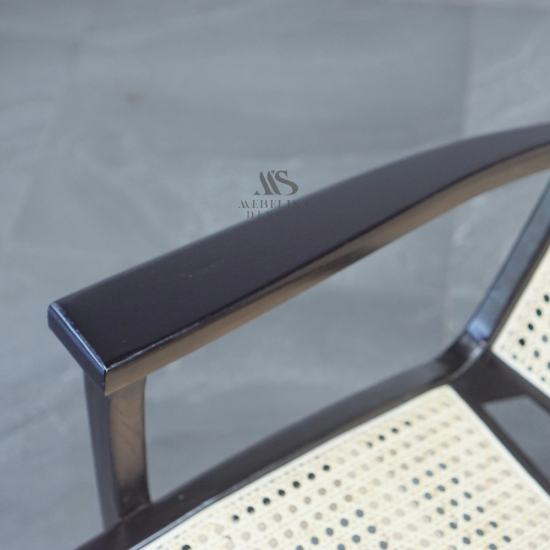 Armchair Kursi Santai Kayu Jati Anyaman Rotan Black Finish