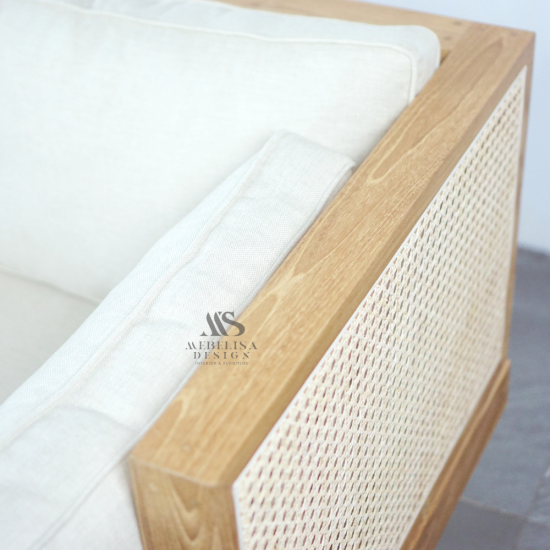 Bangku Sofa Santai Minimalis Kayu Jati Anyaman Rotan