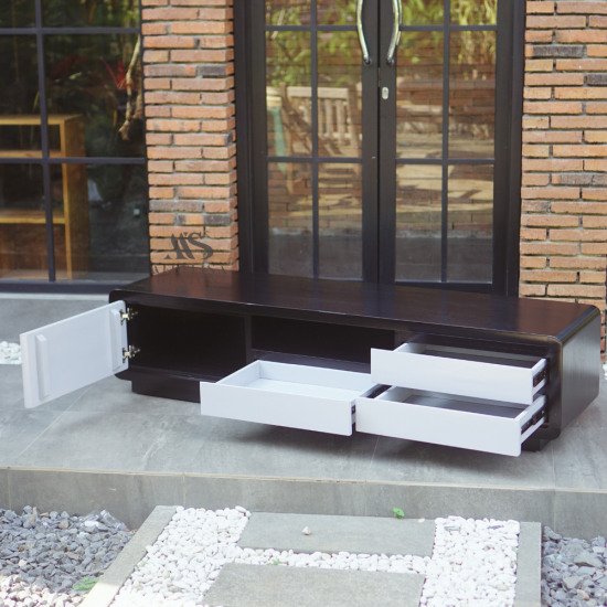 Bufet Meja Tv Minimalis Modern Kayu Jati Finishing Kombinasi Duko