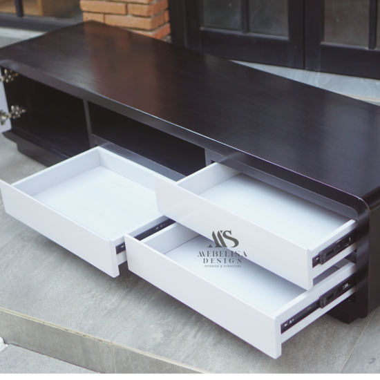 Bufet Meja Tv Minimalis Modern Kayu Jati Finishing Kombinasi Duko