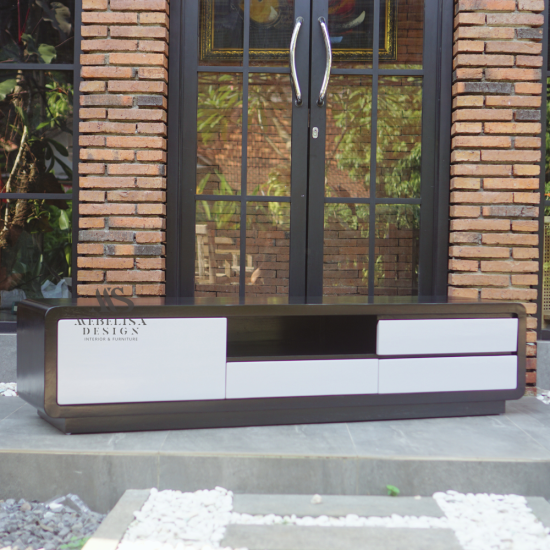 Bufet Meja Tv Minimalis Modern Kayu Jati Finishing Kombinasi Duko