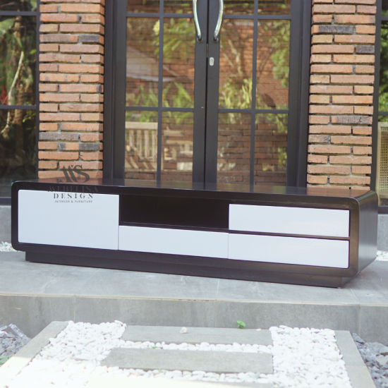 Bufet Meja Tv Minimalis Modern Kayu Jati Finishing Kombinasi Duko