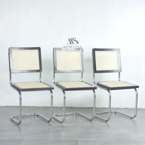 Cesca Kursi Makan Stainless Kombinasi Rotan Kayu Jati