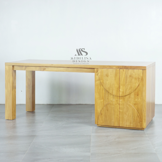 Meja Kerja Kantor Minimalis Modern Kayu Jati Solid