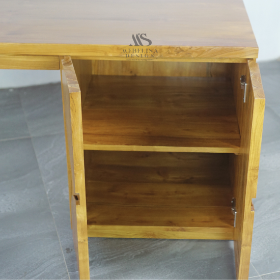 Meja Kerja Kantor Minimalis Modern Kayu Jati Solid