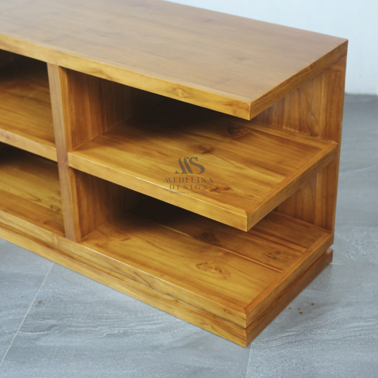 Meja TV Kayu Jati Minimalis Modern Bufet Rak Buku