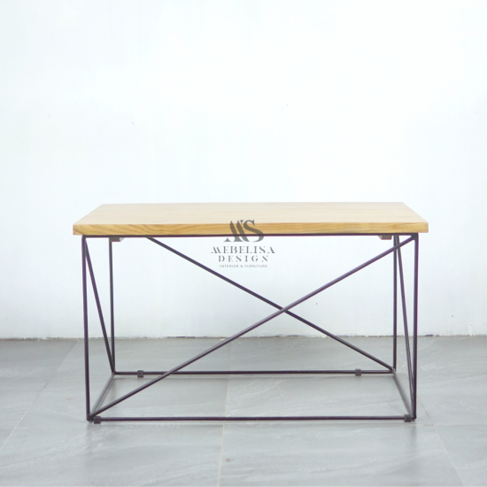 Meja Tamu Persegi Modern Indutrial Besi Top Kayu Jati