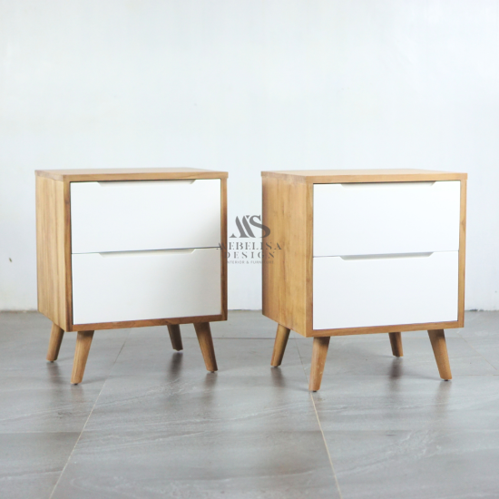 Nakas Bedside Retro Natural Waterbased 2 Laci Putih