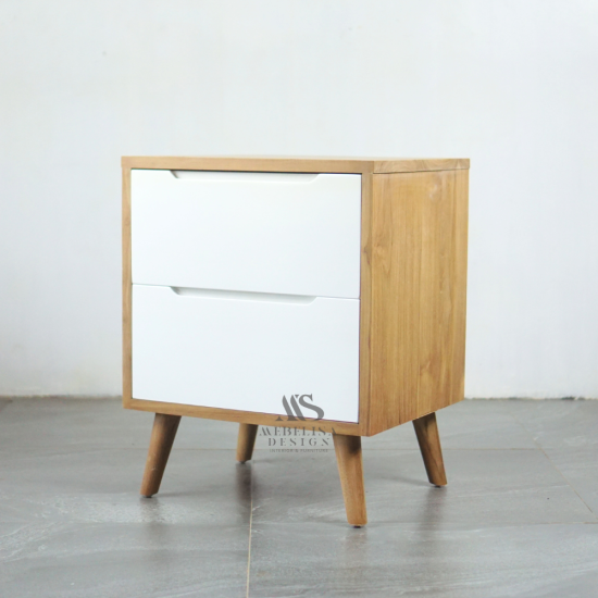 Nakas Bedside Retro Natural Waterbased 2 Laci Putih