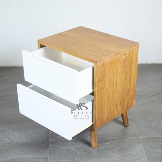 Nakas Bedside Retro Natural Waterbased 2 Laci Putih