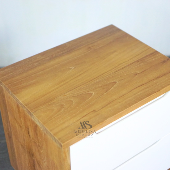 Nakas Bedside Retro Natural Waterbased 2 Laci Putih