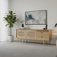 Bufet TV Minimalis Jati Mix Rotan 2 Pintu 2 Laci