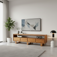 Bufet TV Minimalis Modern Kayu Jati 4 Laci