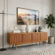 Bufet TV Minimalis Retro Kayu Jati Solid 4 Pintu Salur