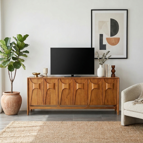 Bufet TV Ruang Tamu Mid-Century Modern Kayu Jati