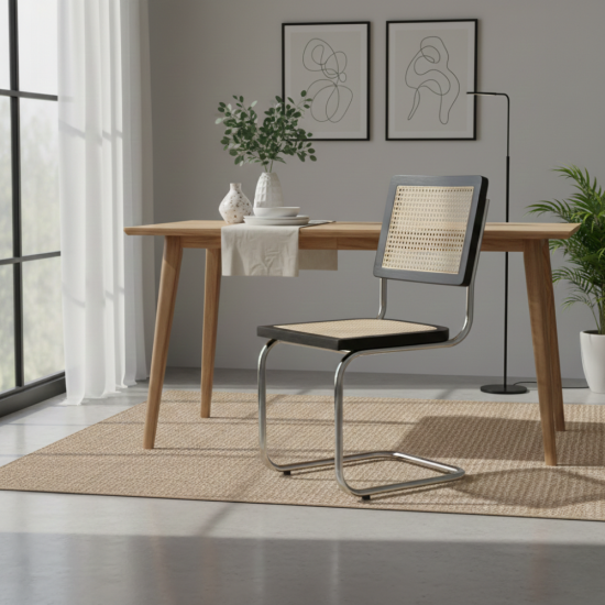 Cesca Kursi Makan Stainless Kombinasi Rotan Kayu Jati