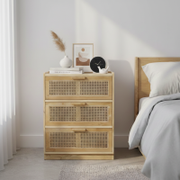 Chest of Drawer Nakas 3 Laci Rotan Kayu Jati Bleaching