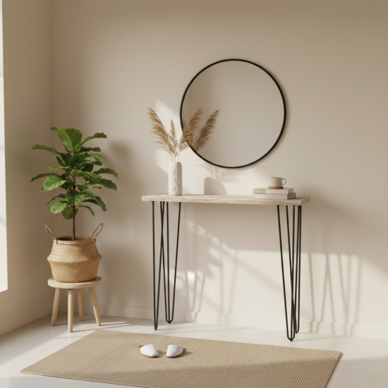 Chunky Reclaimed Teak Wood Console Table Hairpin Legs