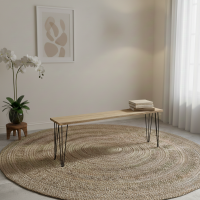 Contemporary Hairpin Legs Bench Wooden Reclaimed Teak