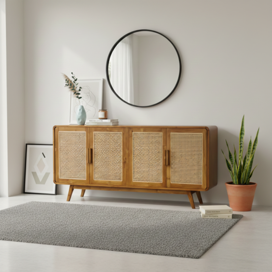 Credenza Bufet Retro Minimalis Kayu Jati Kombinasi Rotan Credenza Bufet Retro Minimalis Kayu Jati Kombinasi Rotan
