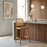 Dayse Barstool Kursi Bar Cafe Kayu Jati Anyaman Rotan