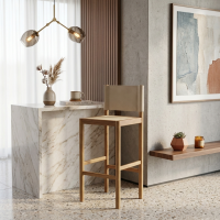 Dinda Barstool Kursi Bar Minimalis Sandaran Kulit Dudukan Rotan