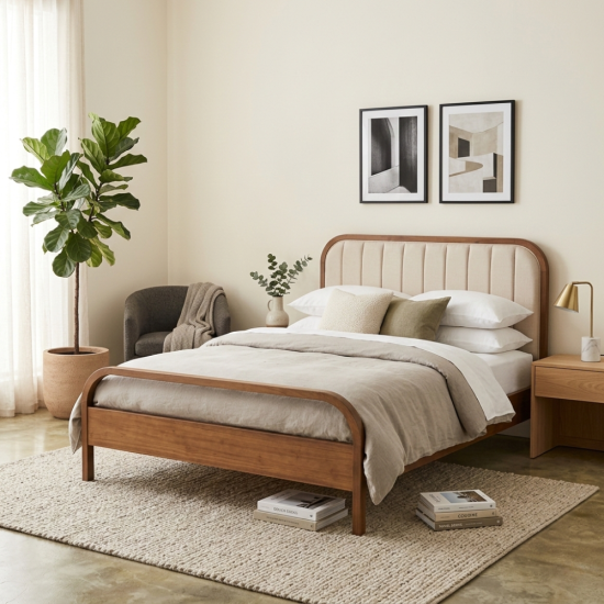 Dipan Tempat Tidur Minimalis Headboard Berlapis Kain Jok