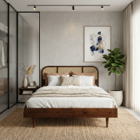Duhan Bed Tempat Tidur Retro Jati Kombinasi Rotan