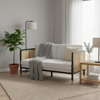 Elham Sofa 2 Seater Minimalis Kombinasi Anyaman Rotan