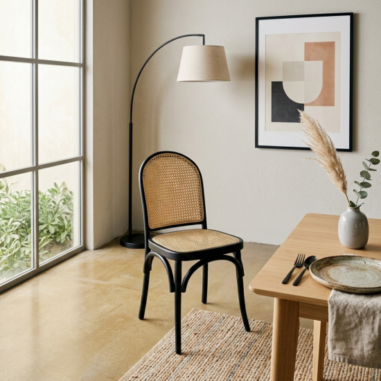 Etta Chair Kursi Makan Rotan Kayu Jati Mid-Century