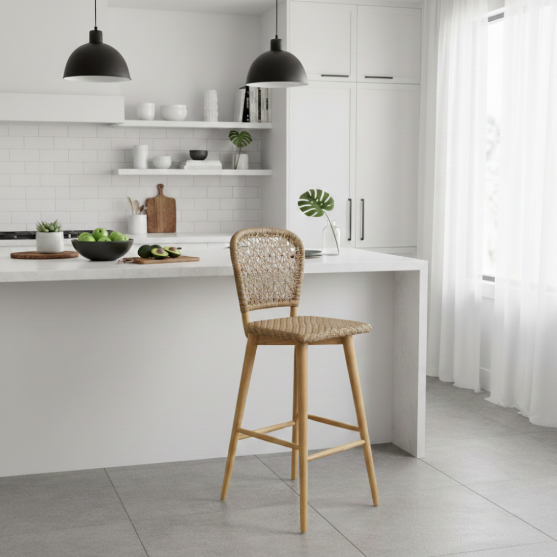 Hana Bar Stool Kursi Bar Kayu Kombinasi Rotan