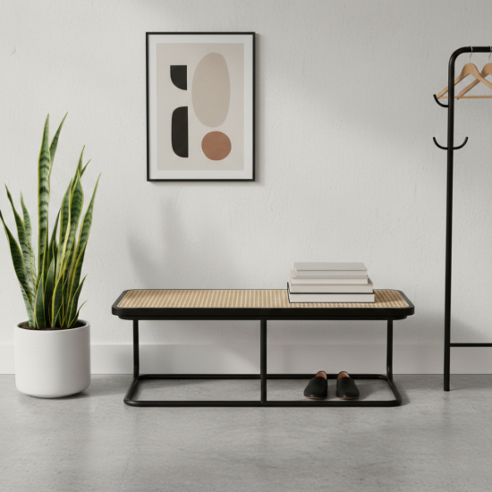 Hani Bench Bangku Tempat Duduk Kombinasi Rotan Kaki Industrial