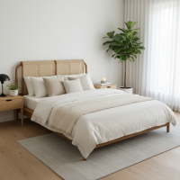 Jawaz Bed Tempat Tidur Jati Kombinasi Rotan Vintage
