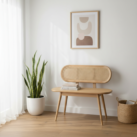 Jedda Bench Bangku Rotan Kayu Retro Minimalis