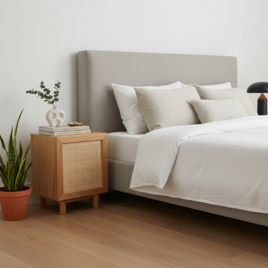 Kamil Bedside Nakas Kamar Tidur Kayu Jati Rotan