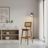 Kursi Bar Kayu Minimalis Kombinasi Rotan Scandinavian