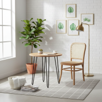 Kursi Makan Cafe Anyaman Rotan Kayu Jati Mid-Century