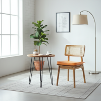 Kursi Makan Cafe Kombinasi Rotan Kayu Jati + Bantalan Duduk