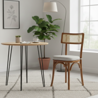 Kursi Makan Cafe Mid-Century Modern Kombinasi Anyaman