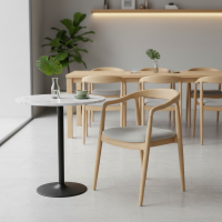 Kursi Makan Cafe Minimalis Retro Dudukan Jok Kayu Jati Bleaching