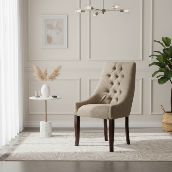 Kursi Makan Gaya Eropa Kain Jok Lembut Kayu Jati