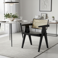 Kursi Makan Santai Minimalis Kayu Jati Sandaran Rotan Solid Base