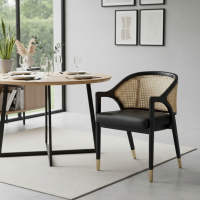 Kursi Makan Santai Retro Mid-Century Modern Kombinasi Anyaman