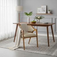 Kursi Makan Santai Retro Minimalis Mid-Century Kombinasi Anyaman