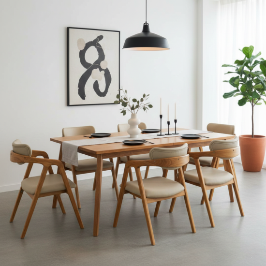Kursi Set Meja Makan Kayu Jati Scandinavian 6K