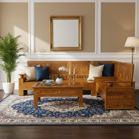 Kursi Tamu Sudut Koper Minimalis Kayu Jati Ukiran